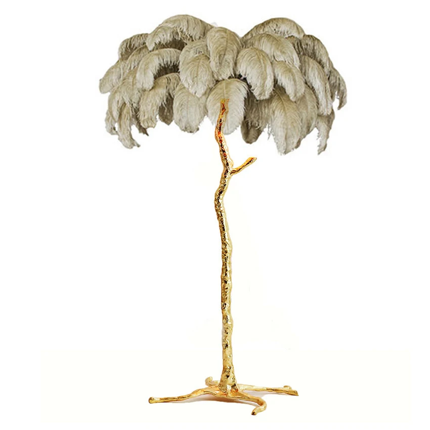 New Fashion American Ostrich Feather Led Floor Lamp Living Room Indoor Deco Luminaire Straight Resin Tripod Standing Lamps