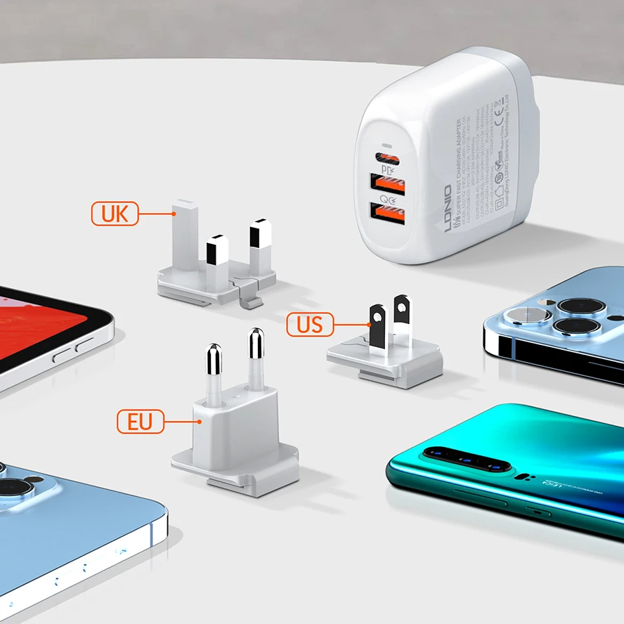 LDNIO A3511Q 65W GaN PD Super Mini Fast Charge USB C Wall Adapter Universal Plug Travel Charger