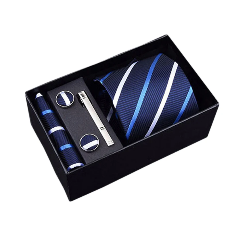 Mens Ties Strip Fashion Style Polyester&Silk  Neckties Mens Ties Set Box
