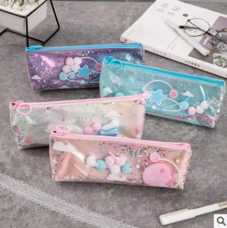 
Quicksand Girls Pencil Case Hologram Planets Stars Stationary Pouch Pencil Multifunctional Pen Bag For Teens 