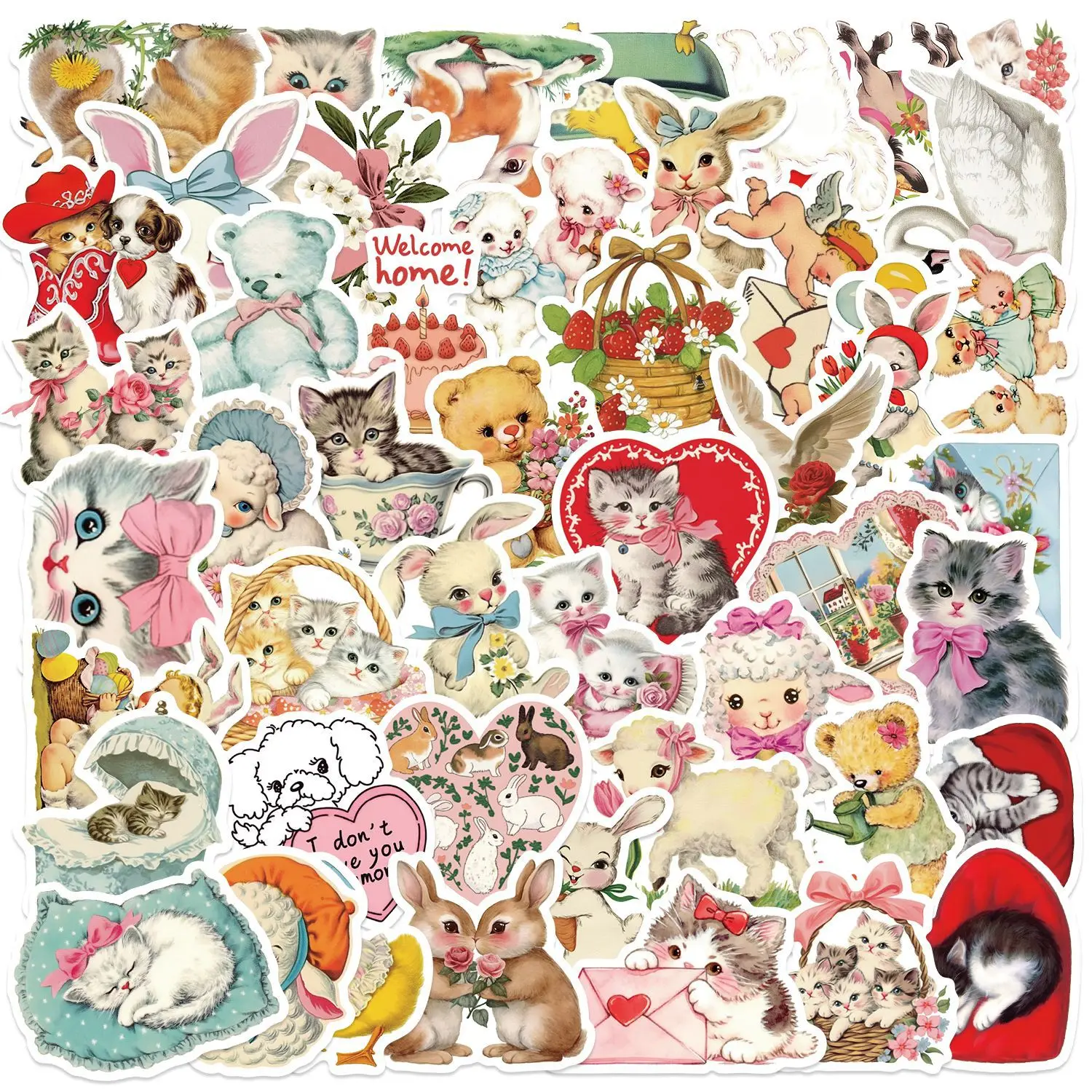 50Pcs Retro Cute Little Kitten Lamb Graffiti Stickers For Girls Animal Toys Little Bear Fawn Doll Sticker