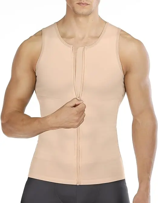 Mens Compression Shirts Undershirts Slimming Body Shaper Waist Trainer Tank Top sport zipper  Vest