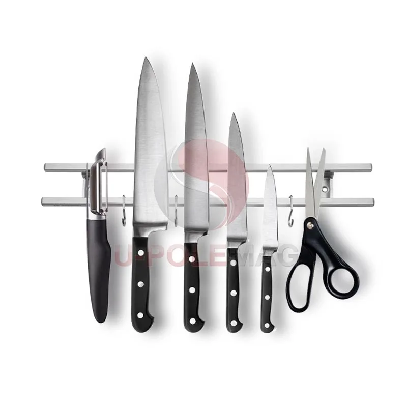 18 Inch 304 Stainless Steel Magnetic Knife Bar Rack with 6 Hooks Magnetic Knife Holder for Wall Mount