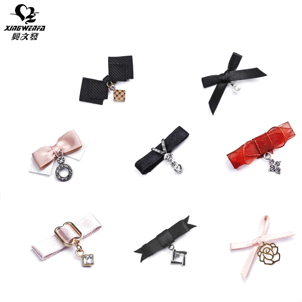 Underwear accessories glitter satin ribbon customized decorative bows bra knots ribbon beautiful rhinestone bra bow