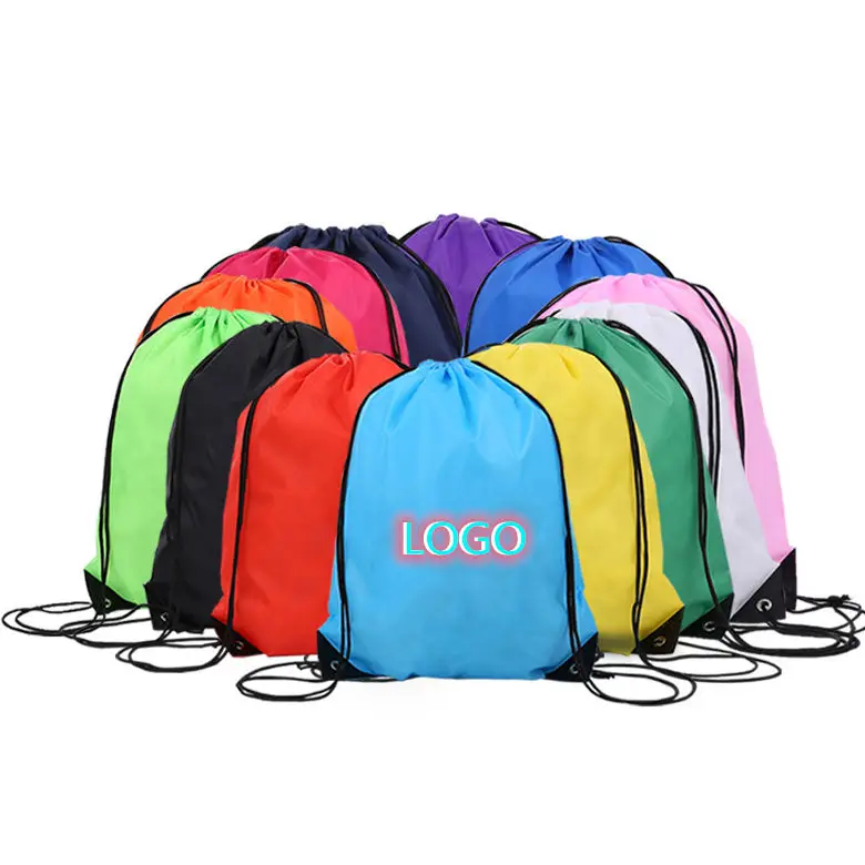 Factory Wholesale Custom Logo 210D Polyester Shopping Drawstring Bag Cheap Sport Gym Drawstring Bag