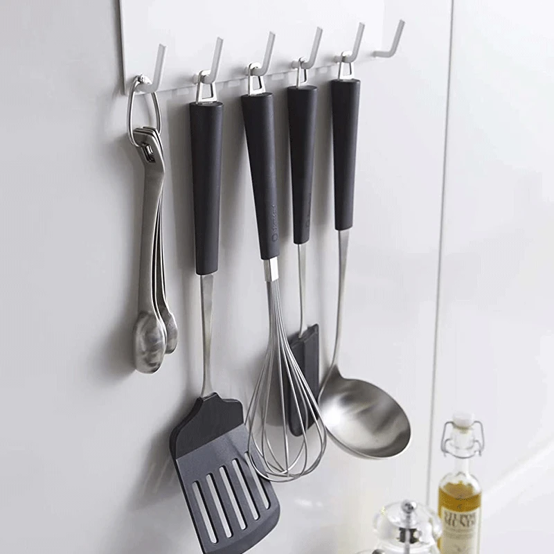 White Magnetic Suction Shelf Kitchen Shelf Hole-Free Perforated Metal Storage 5 Hook Organizer