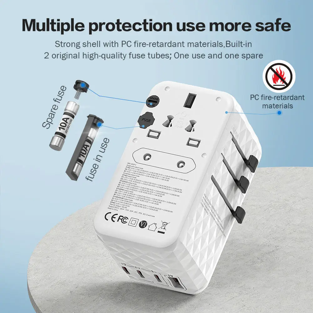 USB Charger 3 USBC Port 100W Gan PD Universal Travel Plug Adapter travel adapte