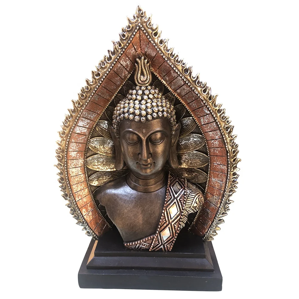 Home fengshui decor resin craft, OEM buddha head statue with Halo and base