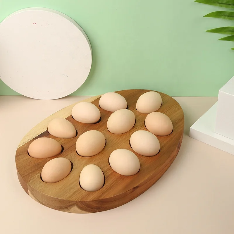 Хит продаж, 12 отверстий, натуральные деревянные поддоны для яиц акации, витрины для кухонных столешниц
