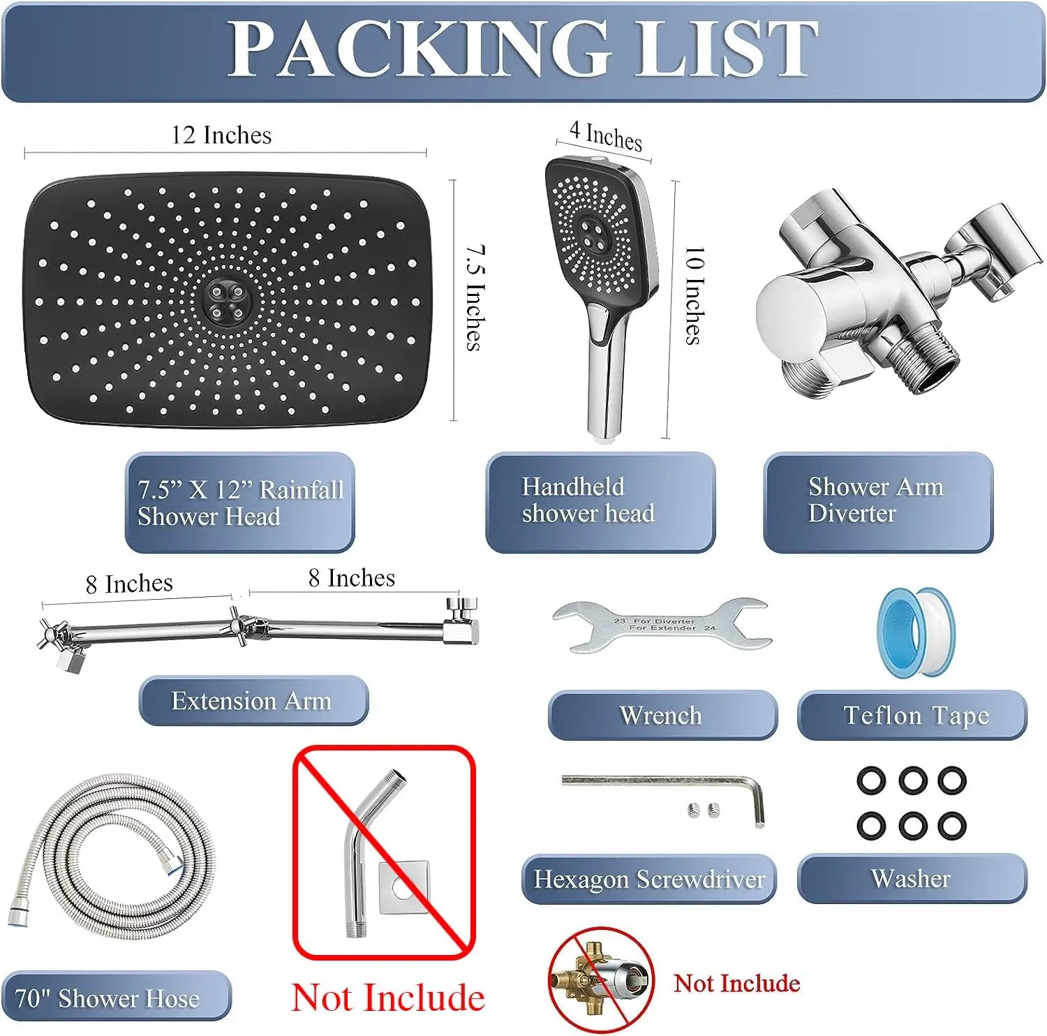 Multifunctional Handheld Spray Chrome Rainfall Bath Shower Set Wall Mount Rainfall Shower Faucet Set With 3-Way Diverter