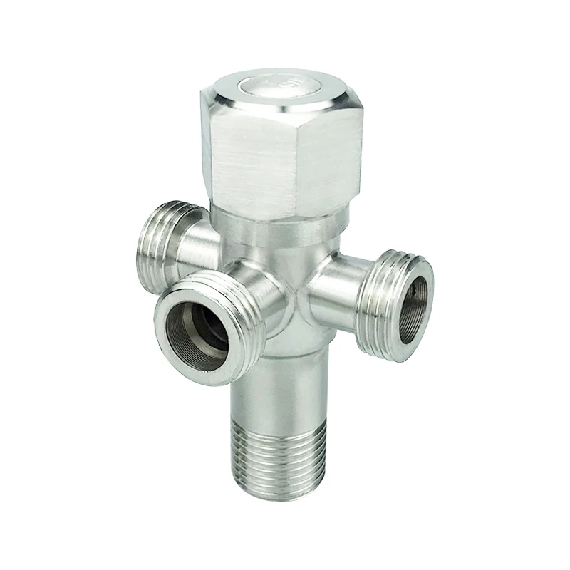 Angle Valve 4 Way 1 in 3 out Surface Drawing Treatment Hexagonal Top Shape Toilet Stainless Steel Angle Valve for Bathroom