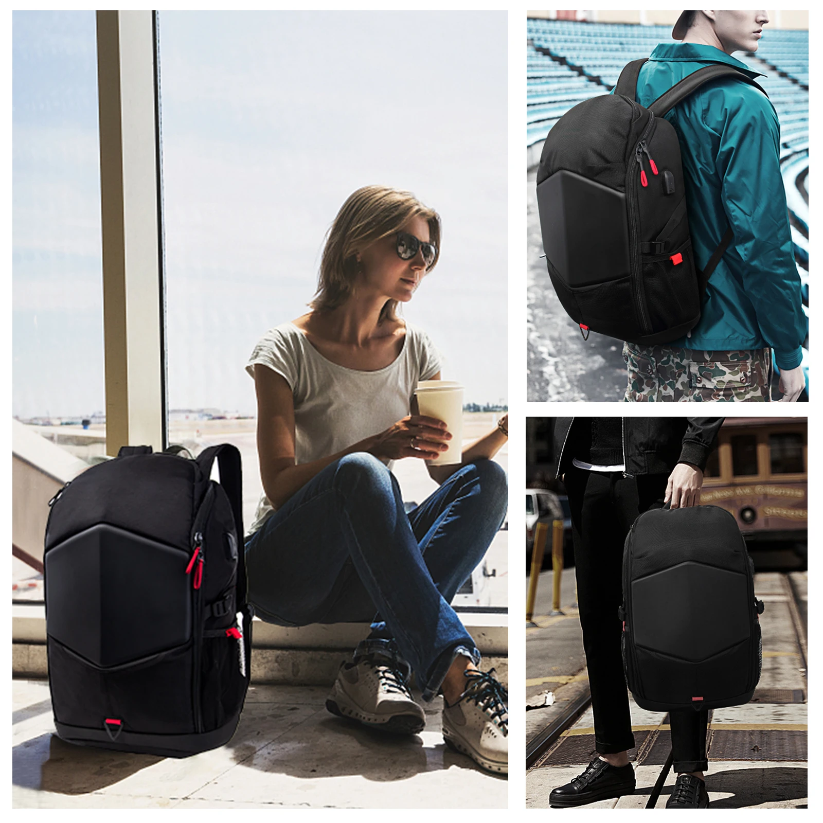 EVA Men Hard Shell Business Backpack Waterproof Anti- Theft Laptop Bag Backpack With USB Charging Port TSA Lock