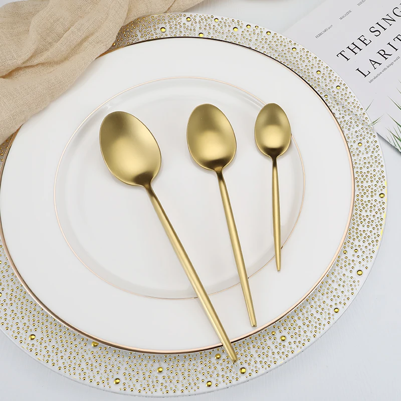 New Design Portugal Gold Plated Flatware Spoon Fork and Knife Stainless Steel Cutlery Set for Wedding Event