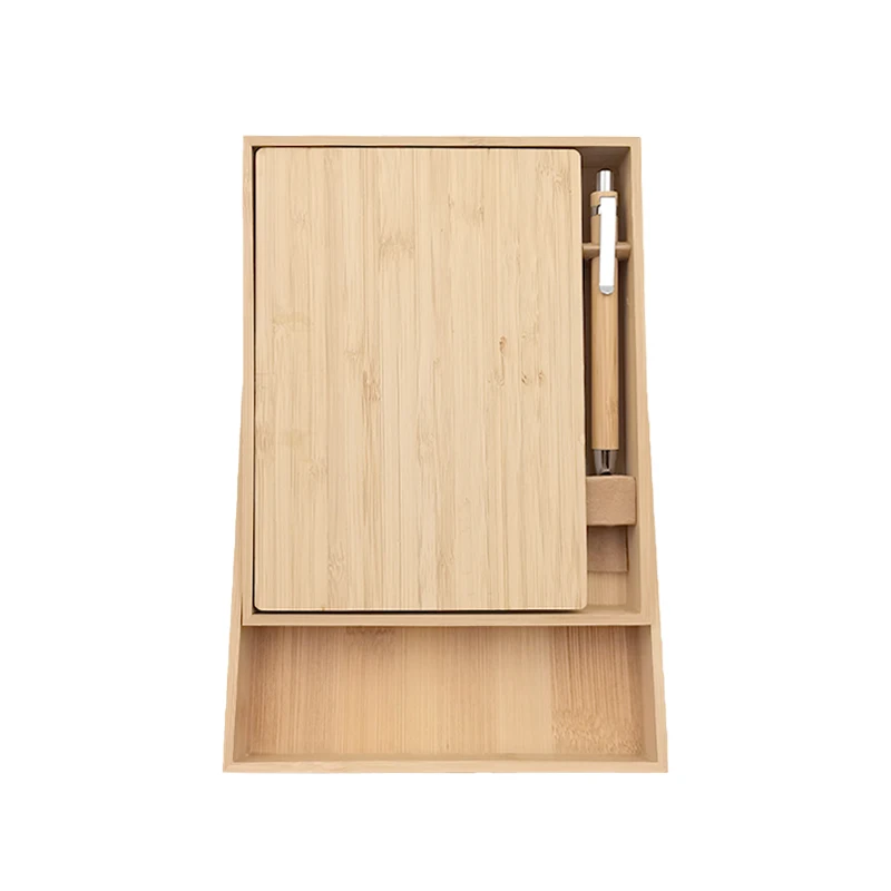 Eco Friendly Bamboo Box Notebook With Pen Set Bamboo Cover Stationery Set Environmentally Friendly Material Custom Wholesale