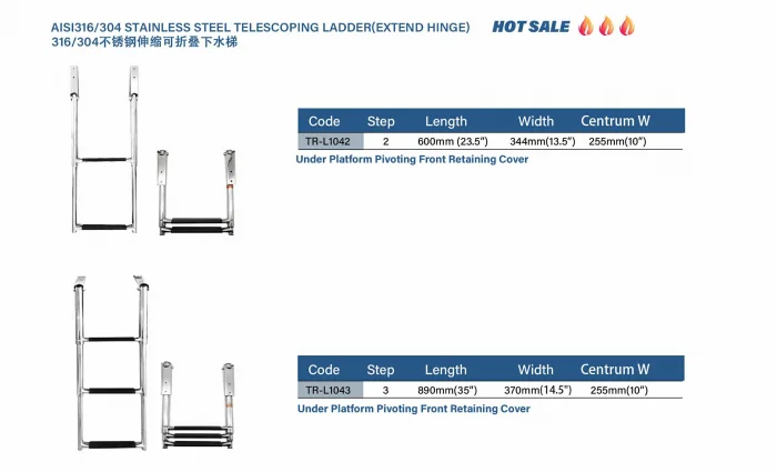 Alastin Marine Hardware 316/304 Stainless Steel High Quality Telescopic Boat Ladders