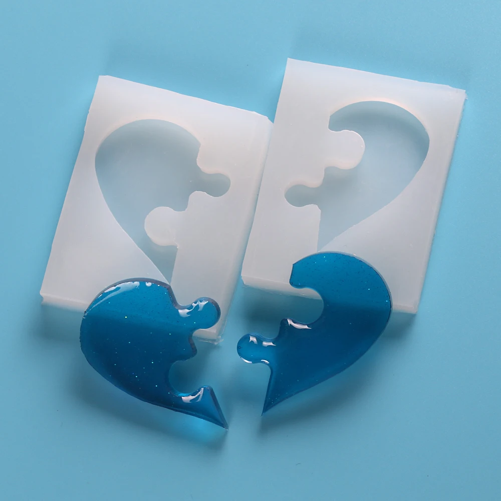 2pcs Puzzle Heart Love Silicone Mold Resin Craft DIY Mould Tools Cake Fondant Chocolate Decorating Cupcake Topper Molds
