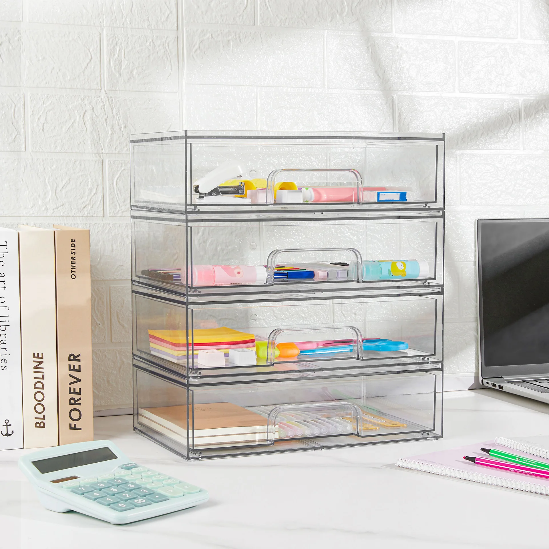 Clear Acrylic Makeup Organizer Drawers Stackable Plastic Storage Box Bins for Vanity Undersink Kitchen Cabinets Pantry