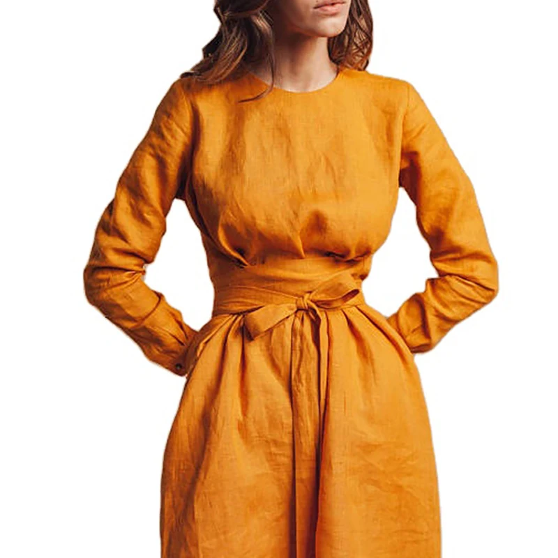 Custom Women Cotton Linen Dresses Wrap 100% Linen Dress