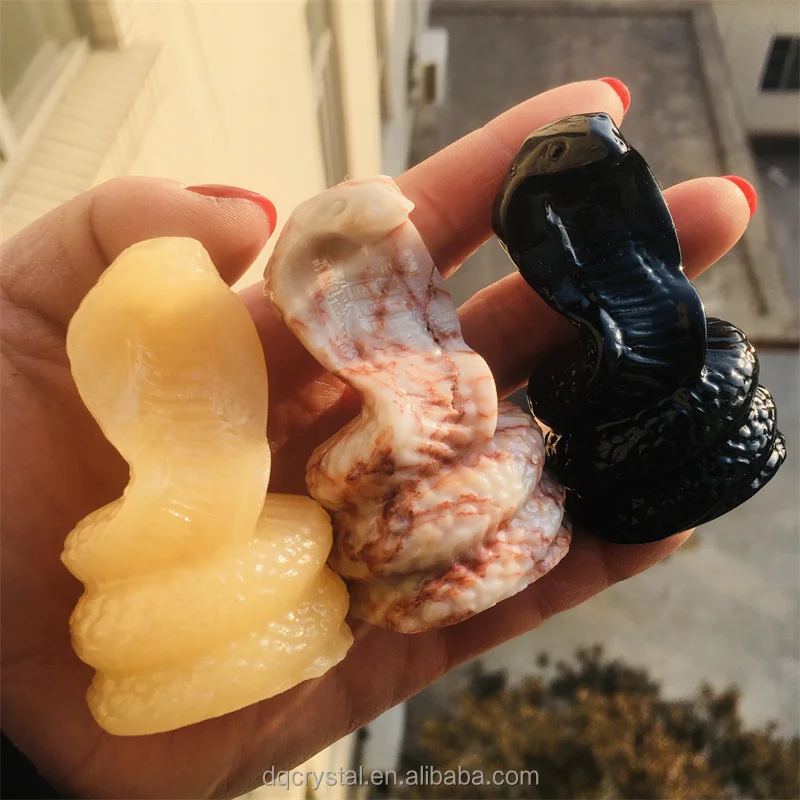 Wholesale Natural Crystal 6cm Obsidian Snake Cobra Polished Crystal Craft Rose Quartz Snake for Home Decoration