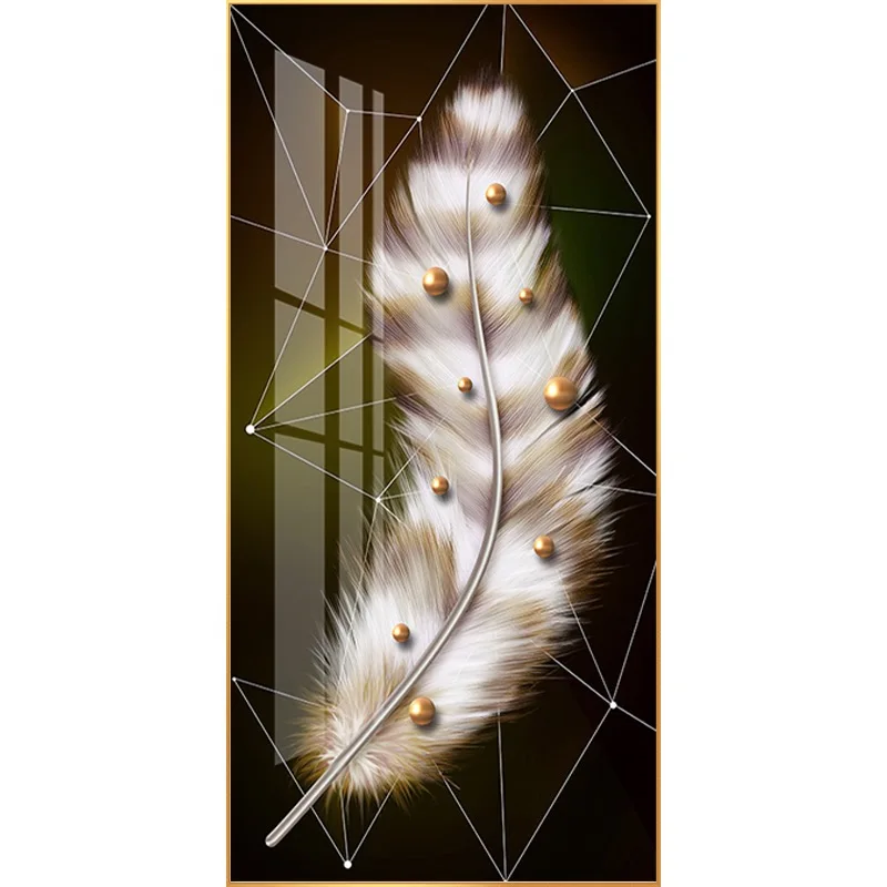 Luxury Golden Feather Wheat Painting Wall Art Deco Modern Glass