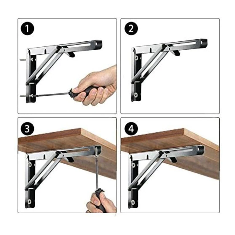 20.059 Furniture Hardware Heavy Duty Hidden Wall Mounted Folding Shelf Brackets Metal Triangle Shelf Brackets for Space Saving