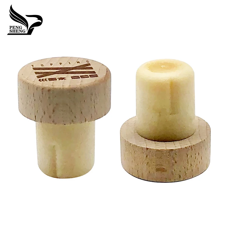 
wholesale custom engraved logo wood cap synthetic cork stopper glass liquor bottle cap seal 