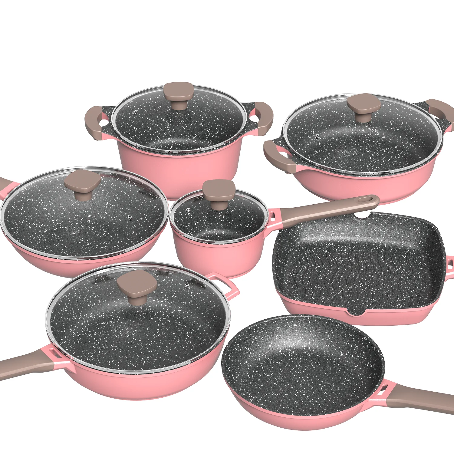 BESCO New Classic series Cast aluminium tefal  Cookware set Glass lid with silicone rim Bakelite with soft touch+Nylon insert