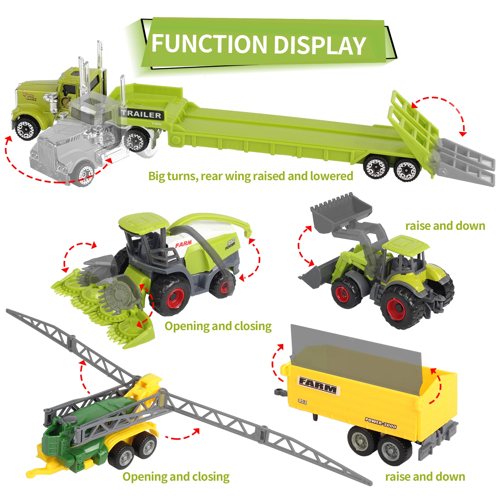 SunQ Wholesale 1:64 Alloy Back Farmer Harvester Harvesting Toy Set Agricultural Car Tractor Die Cast Farm Models