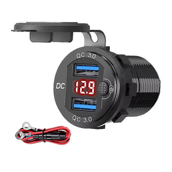 Dual Power Aluminum Fast Charging USB QC3.0 Socket LED Screen Digital Voltmeter 12-24v Car Power Supply 5v Output 1 Year