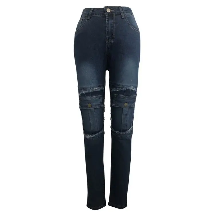 
11AF224 popular high waist decorative pocket skinny Ladies Pants Jeans Women 