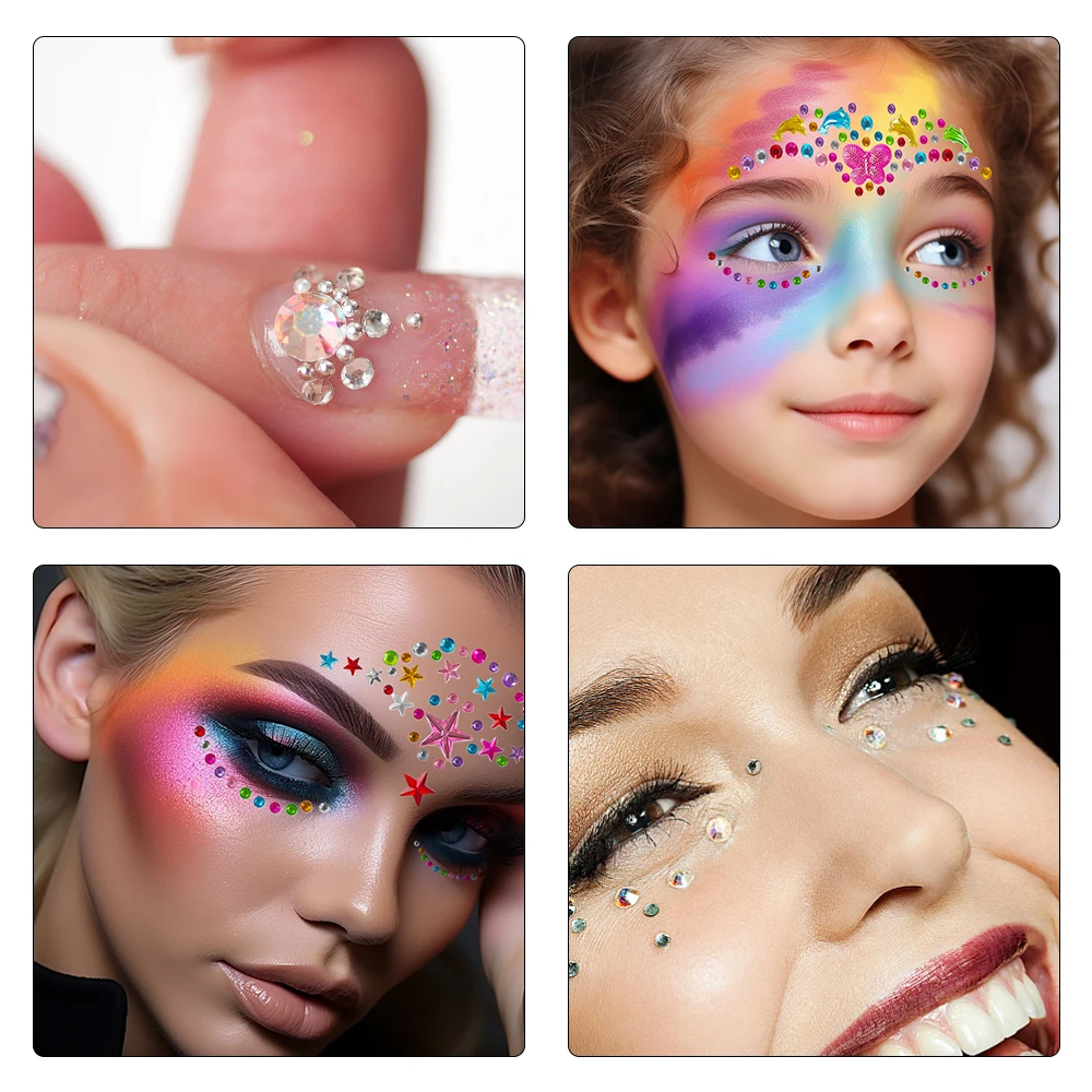 KHY Colorful Face Gems Kit For Makeup Nail Art Rhinestones Mixed Color Glass Crystal Bead Face Jewels