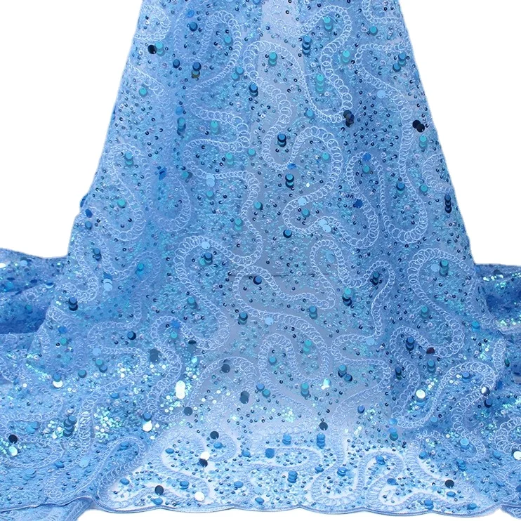 Wholesales Custpm Polyester  Evening Wedding Dress Fabric Bead Sequins Party Lace Fabrics