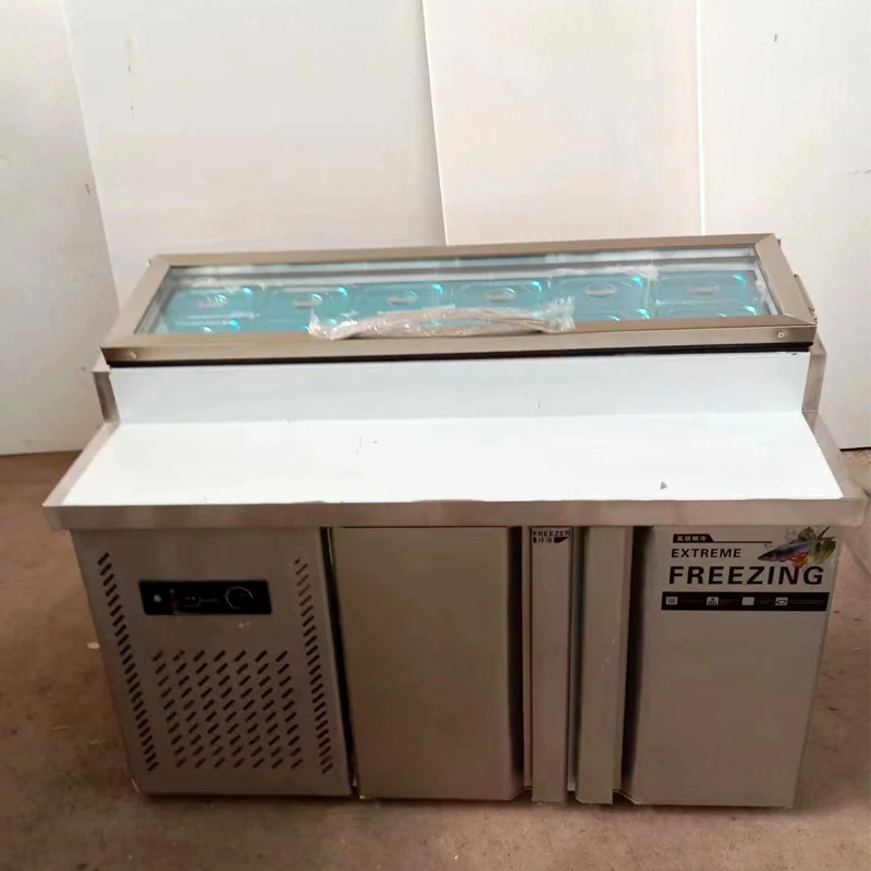 Commercial  Display Refrigerator Counter Top Stainless Steel Workbench Chiller Pizza Counter Display salad fridge