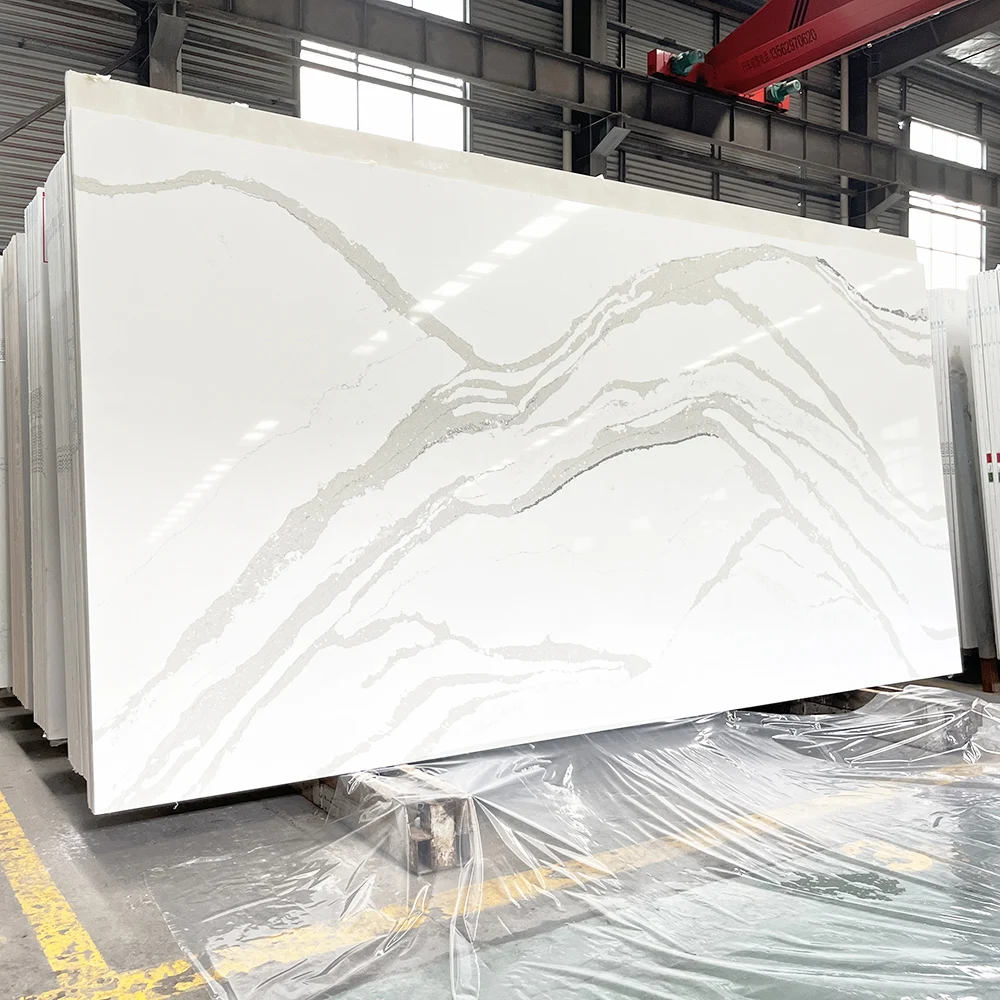 crystal white artificial quartz slab artificial calacatta quartz countertop with golden veins calacatta gold quartz stone slab