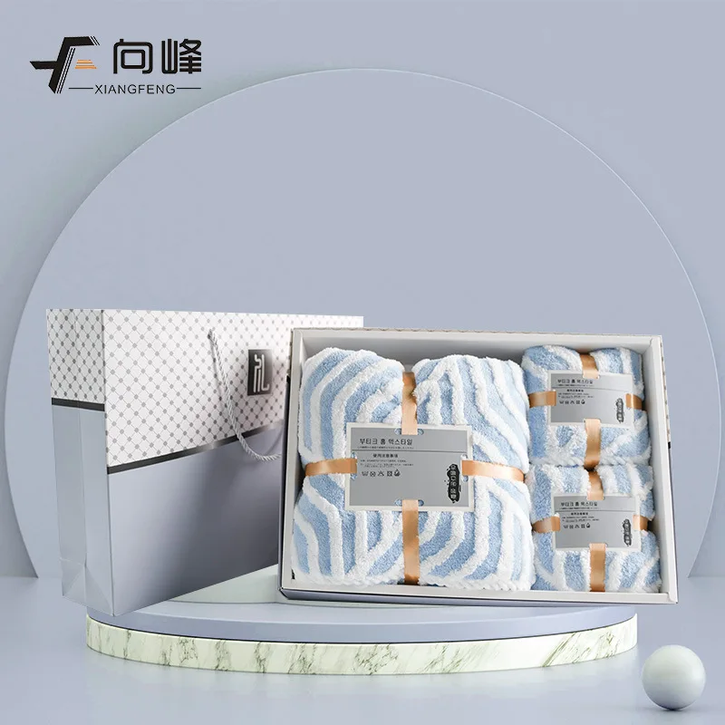Wholesale abstract texture  microfiber towel set Coral fleece wash cloth Soft absorbent microfiber towel set  gift box towel set