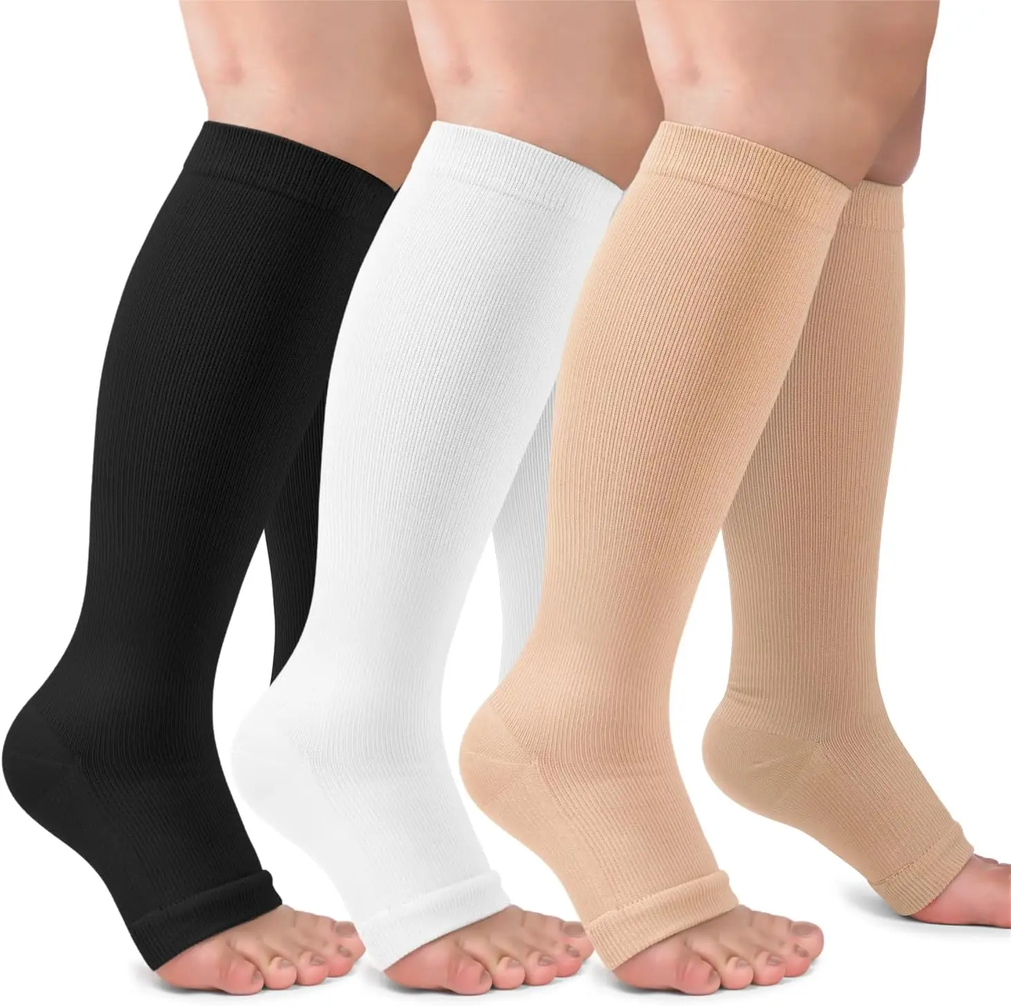 Varicose Veins Graduated Pressure Stockings Elastic Open Toe Knee High Stockings Calf Compression Medical Socks