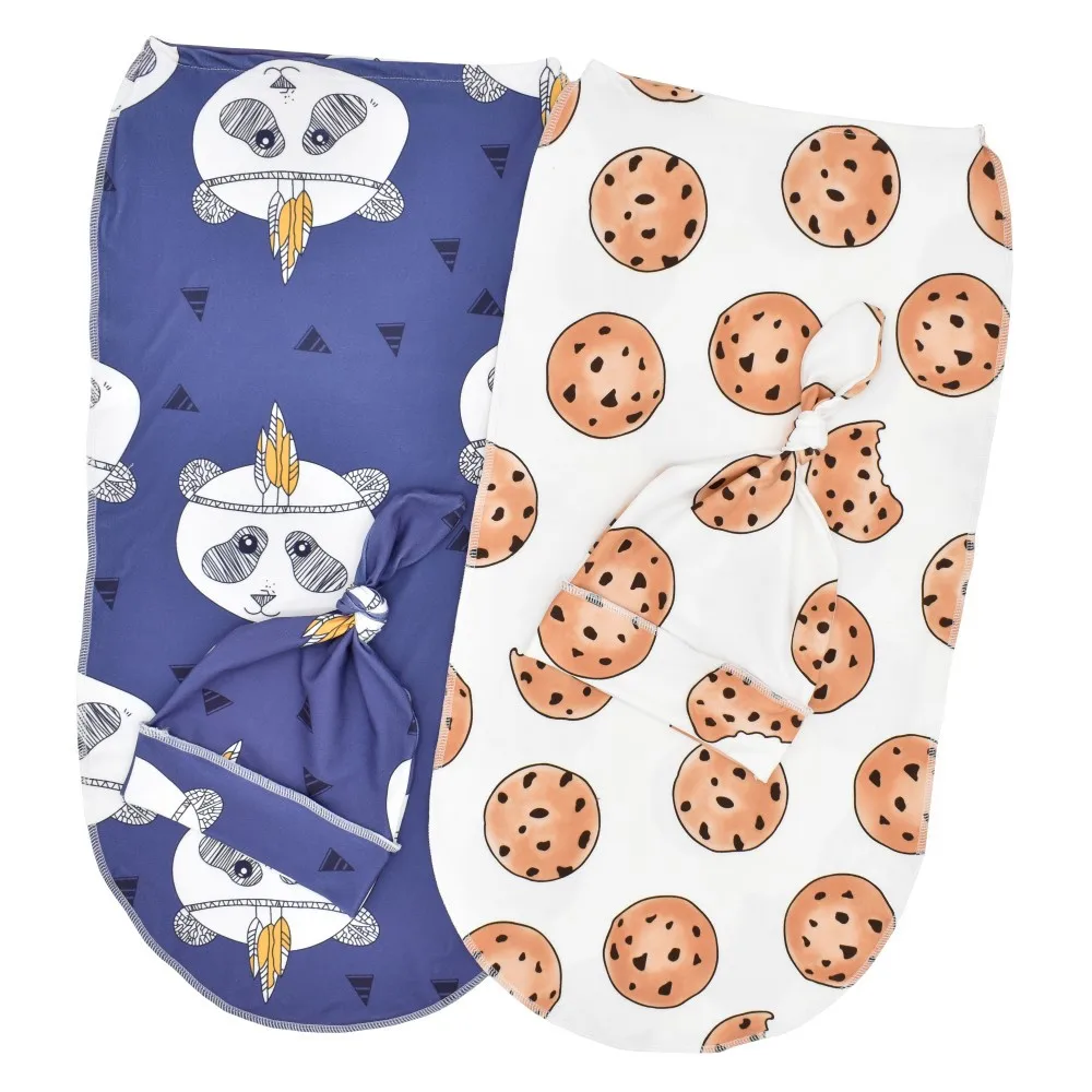 Newborn Baby Sleeping Bag And Matching Knotted Hat 2 Pieces Set Cocoon Swaddle For Baby Boys