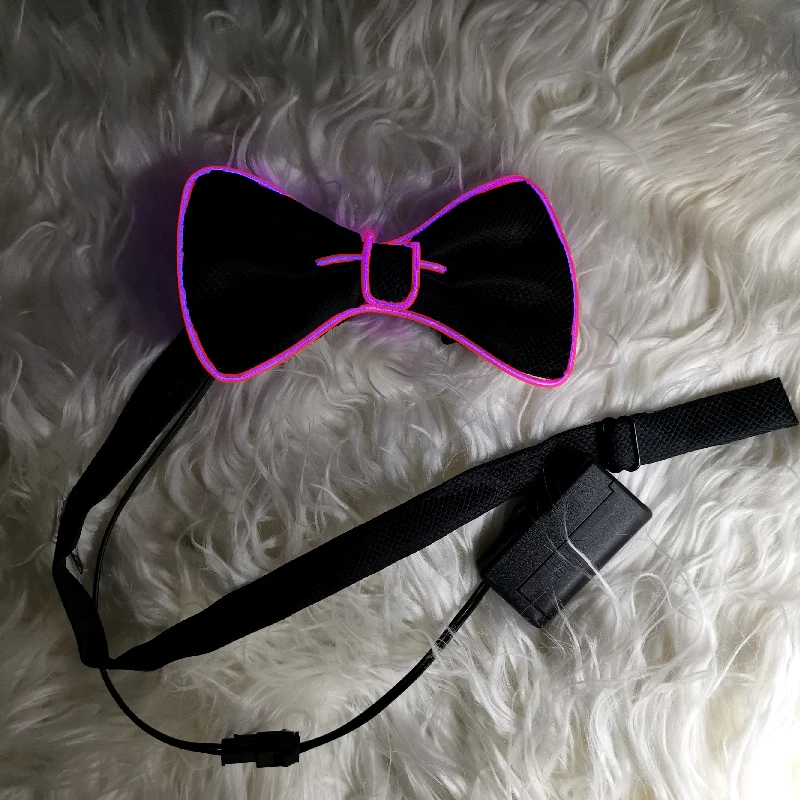 Wholesale Hight Quality Light Up Pink Bow Tie, Glowing EL Wire