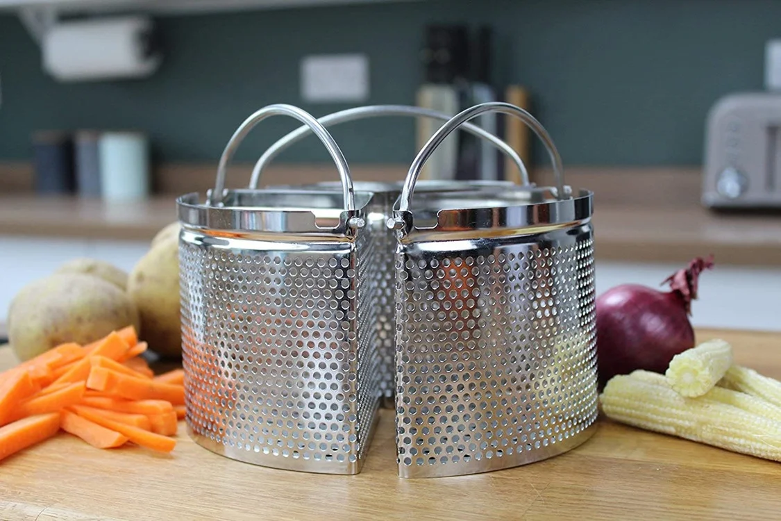 England Style Kitchen Baskets 18cm Stainless Steel Vegetable Steamer Basket Triple Divider and Separator Set