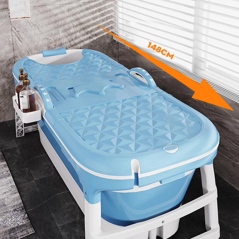 Wannuo 1.5m large portable plastic bathtub folding bathtub for adult with massage roller