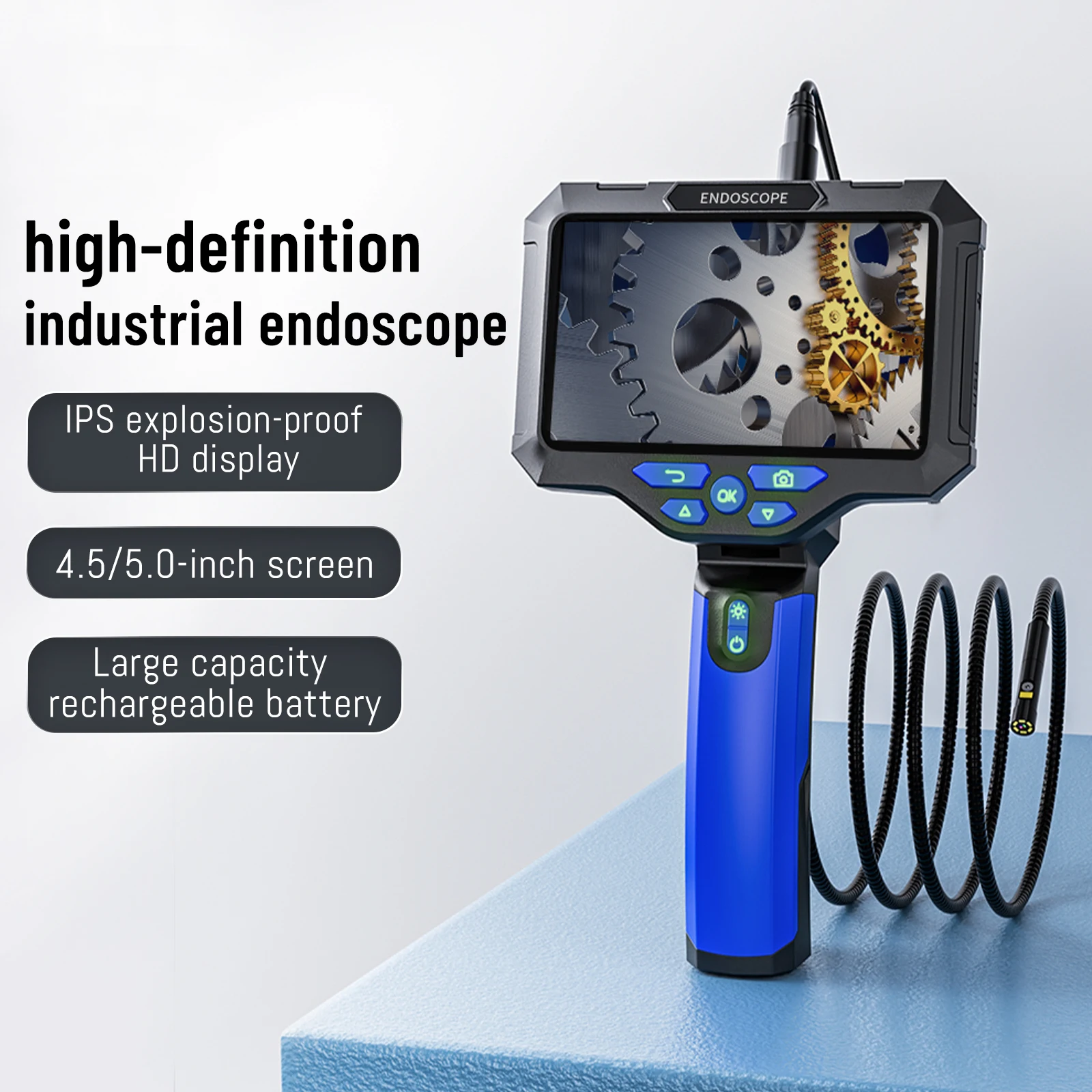 New T28 endoscope camera 5inch screen 8mm dual lens 1080P pipeline inspection camera Waterproof industrial borescope 5m cable