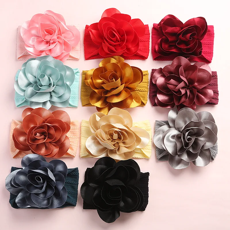 YiYuan Wholesale Baby Newborn Colorful Handmade Flower Headband Jacquard Nylon Headwraps for Toddler Kids Soft Elastic Hairband