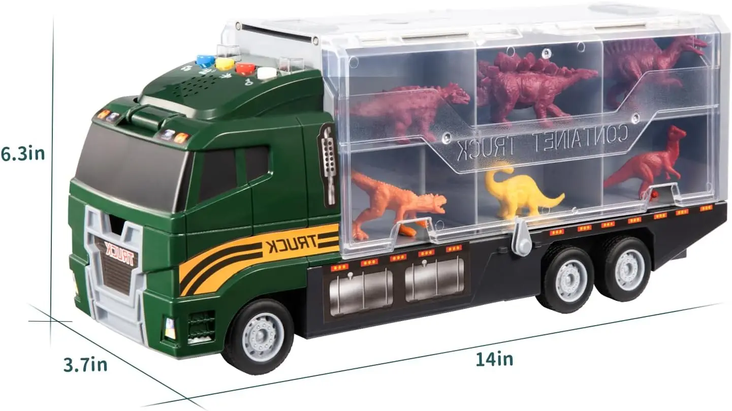 Dinosaur truck delivery vehicle, light music, dinosaur set with dinosaur eggs and play mat, boy girl gift 3 4 5 6 7 8 years old