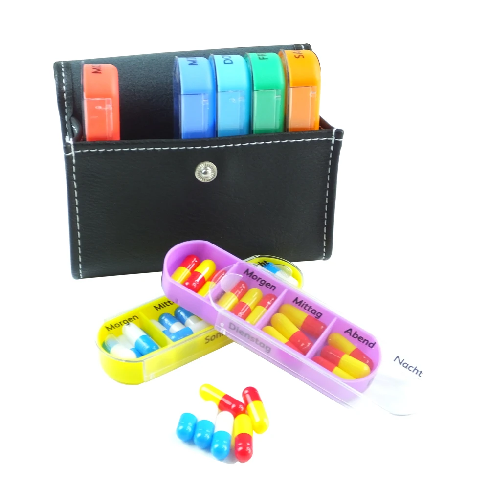 Weekly Travel Pill Organizer - Medication Wallet Pill Box Reminder, Pill Container Dispenser Case, 4 Times a Day
