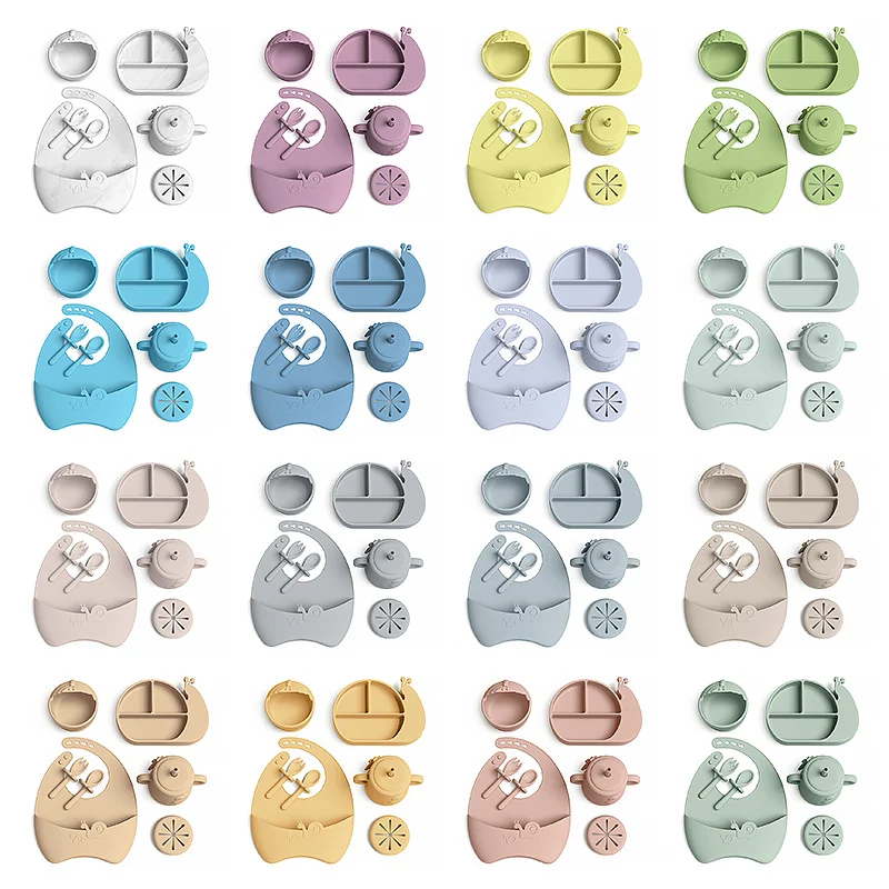 2022 Animal Snail Silicone Baby Feeding Set Silicone Feeding Bpa Free Kids Tableware Dinnerware Set