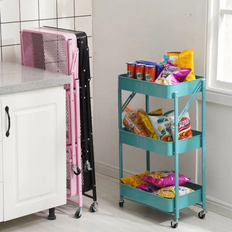 
3/4/5 Layers Sliding Movable Kitchen Living Room Storage With Wheels Warehouse Bins Garage Rack Rivet Bedroom Bedside Shelf 