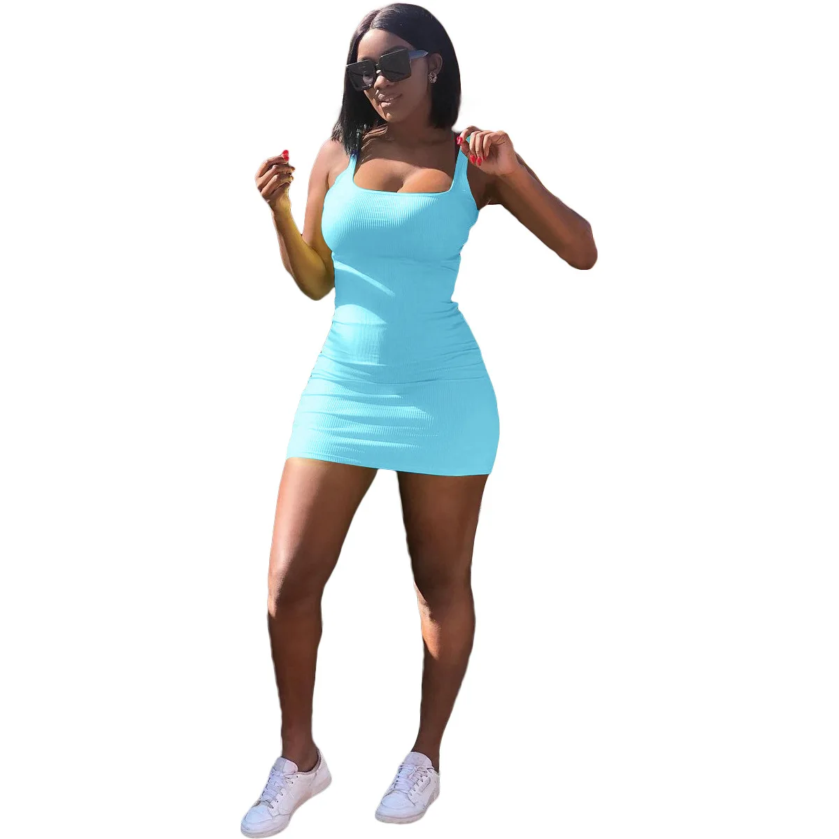 
2021 hot sale wholesale women Suspender skirt summer clothes women Tight fitting solid color maxi bodycon dress 