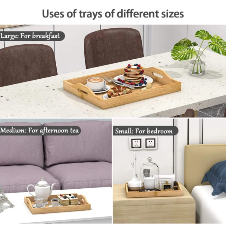 2021 new design natural bamboo decorative storage tray wooden serving tray