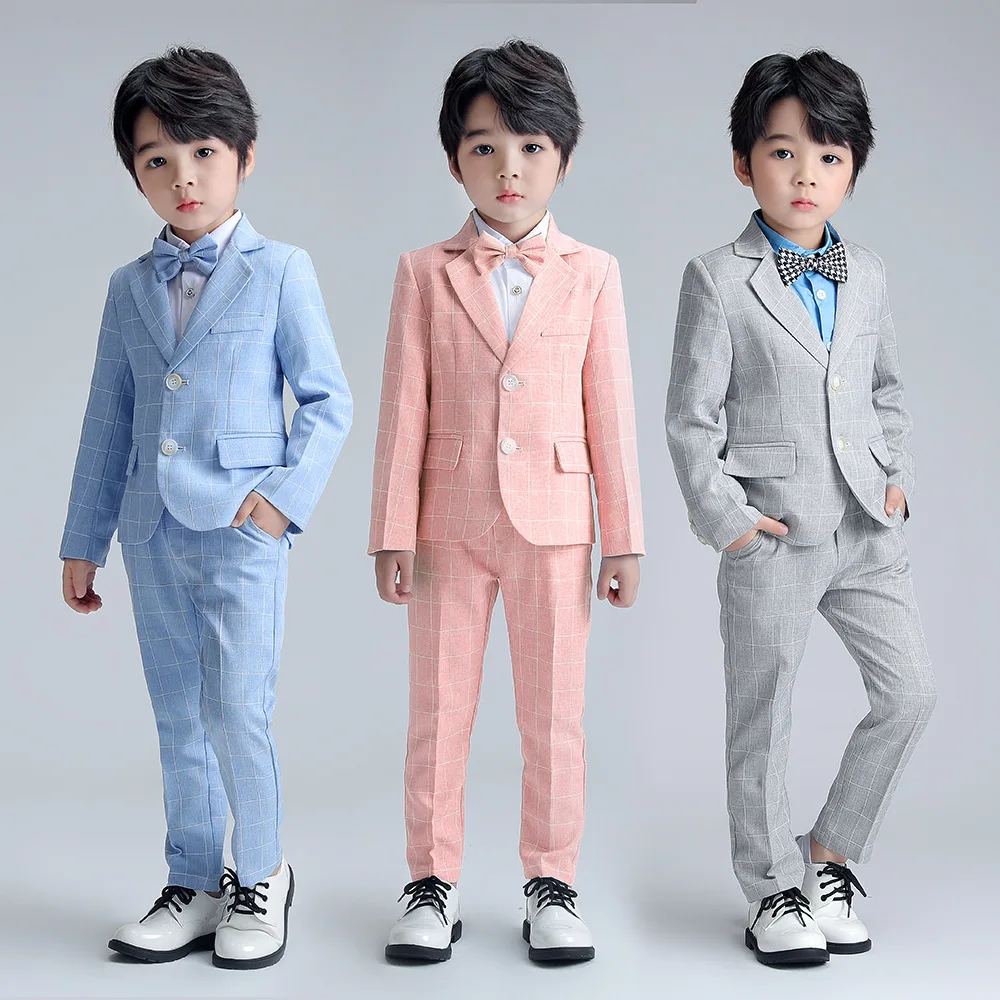 Children Summer Spring Single Breasted Suit Set Boys Handsome Blazer Pants 3pcs Clothes Set Kids Performance Party Costume