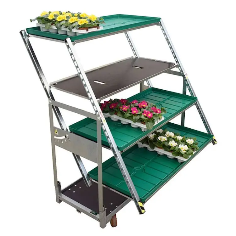 Heavy duty 4 shelves danish trolley pallet rack flower transportation nursery trolley cart